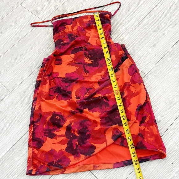 Lulus Heart on Fire Orange Floral Print Backless Lace-Up Mini Dress size Medium - Picture 9 of 12